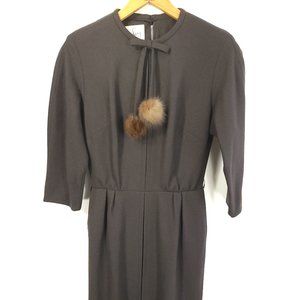 Vtg Jean Lang Original Dress Women's 12 Dark Brown Long Sleeve Union Label